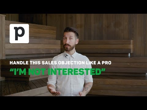 Man discussing sales objections with text overlay.