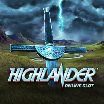 Highlander online slot graphic with sword.